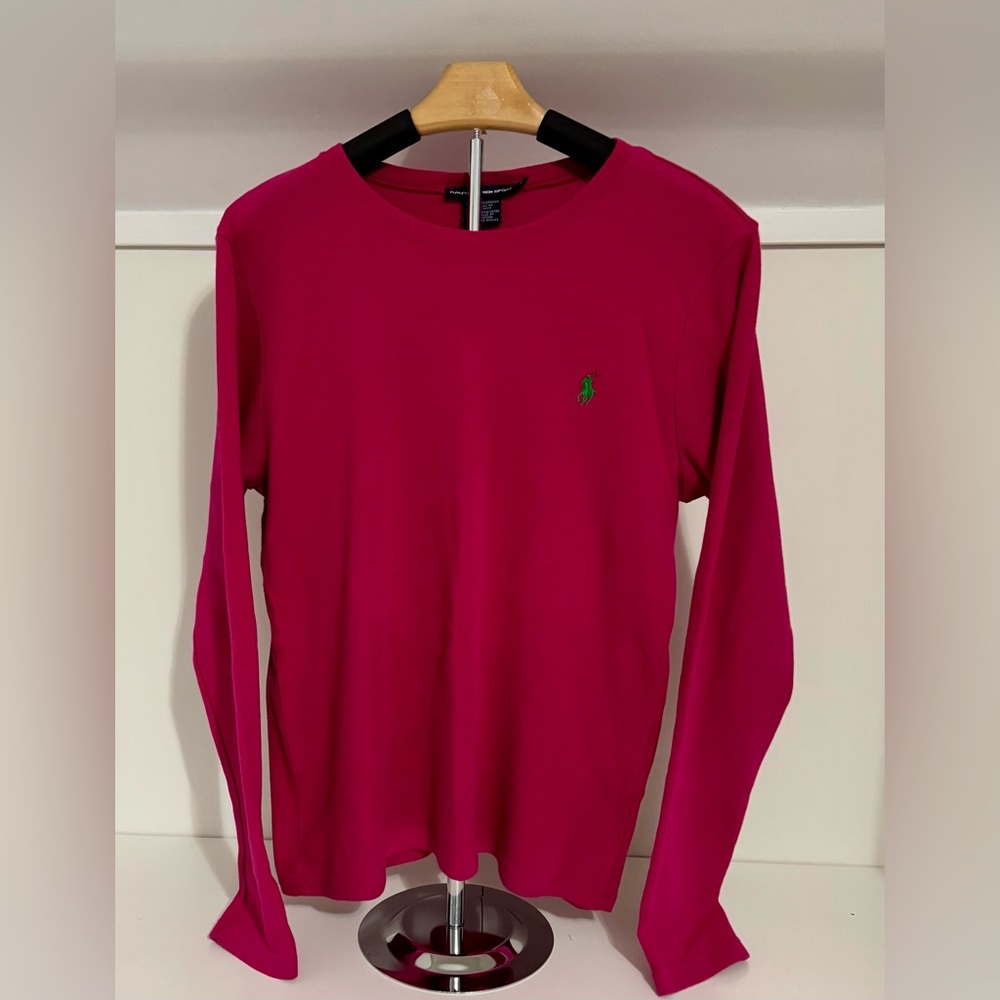 Ralph Lauren Sport Classic Fit Soft Cotton Long Sleeve‎ Fuchsia Tee W Green Polo